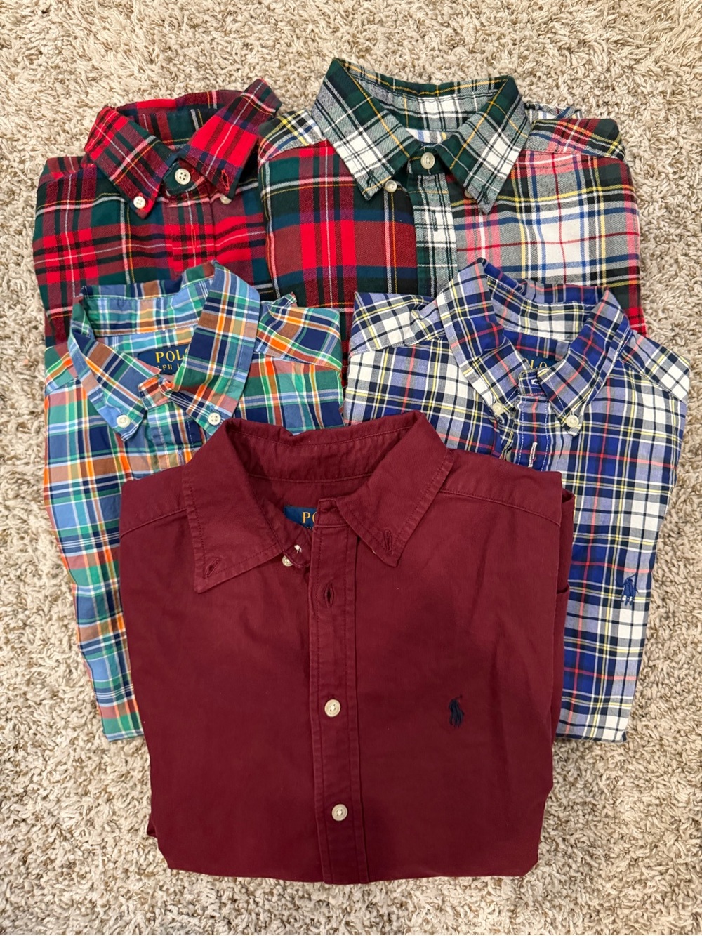 Polo by Ralph Lauren Kids Wine Red Button-Down Shirt with Plaid Mix